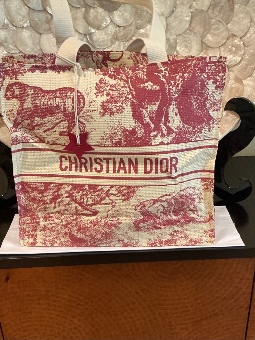 Christian Dior Red and Cream Book Tote